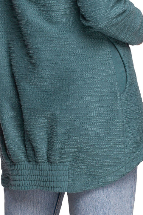 Bluza damska z kominem i kapturem dzianinowa ciepła turkusowa B249 Bluza damska z kominem i kapturem dzianinowa ciepła turkusowa B249