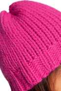 Czapka damska zimowa ciepła z prążkowanym brzegiem różowa BK100