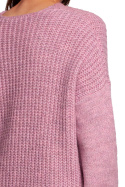 Długi sweter damski z dekoltem V rozcięcia po bokach pudrowa BK087