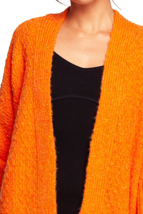 Kardigan damski oversize bez zapięcia z plisą pomarańczowy BK088 Kardigan damski oversize bez zapięcia z plisą pomarańczowy BK088