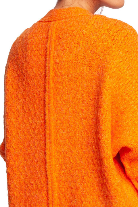 Kardigan damski oversize bez zapięcia z plisą pomarańczowy BK088 Kardigan damski oversize bez zapięcia z plisą pomarańczowy BK088