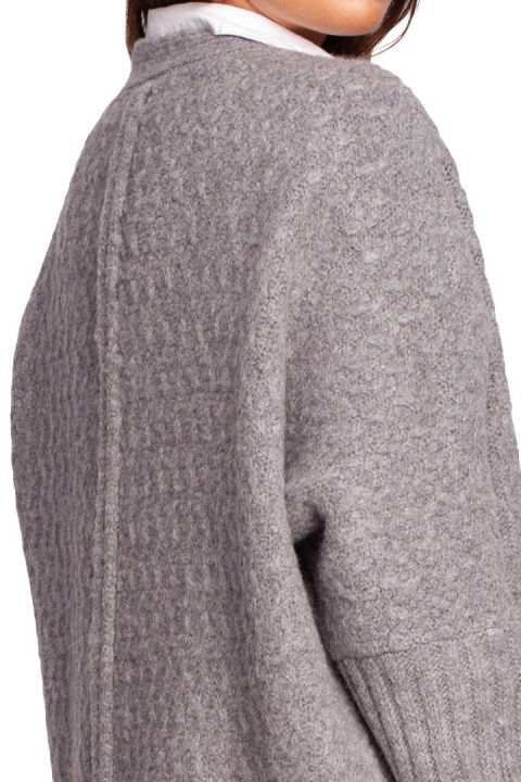 Kardigan damski oversize bez zapięcia z plisą szary BK088 Kardigan damski oversize bez zapięcia z plisą szary BK088