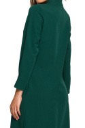 Prosta sukienka midi luźna ze stójką gładka rękaw 7/8 zielona S318