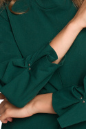 Prosta sukienka midi luźna ze stójką gładka rękaw 7/8 zielona S318