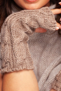 Rękawiczki damskie długie bez palców dzianina swetrowa beżowe BK098