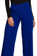 Spodnie damskie w kant z szerokimi nogawkami gładkie chabrowe S311