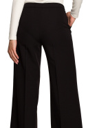 Spodnie damskie w kant z szerokimi nogawkami gładkie czarne S311