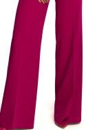 Spodnie damskie w kant z szerokimi nogawkami gładkie śliwkowe S311