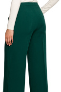 Spodnie damskie w kant z szerokimi nogawkami gładkie zielone S311