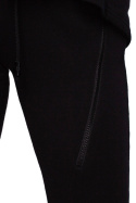 Spodnie damskie z ozdobnymi zamkami dzianinowe z gumką czarne B240