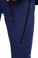 Spodnie damskie z ozdobnymi zamkami dzianinowe z gumką niebieskie B240