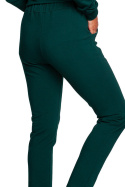 Spodnie damskie z przeszyciami i kieszeniami dzianinowe ciemny zielony B243