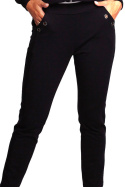 Spodnie damskie z przeszyciami i kieszeniami dzianinowe czarne B243