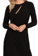 Sukienka maxi z rozcięciem w dekolcie długim i rękawem czarna K139