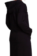 Sukienka midi dzianinowa z kapturem i długim rękawem czarna B238
