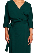 Sukienka midi kopertowa wiązana paskiem dekolt V dzianina ciemno zielona B241