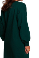 Sukienka midi luźna z nadrukiem dzianinowa długi rękaw ciemny zielony B247