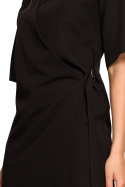 Sukienka midi prosta z krótkim rękawem podwójny przód czarna S326