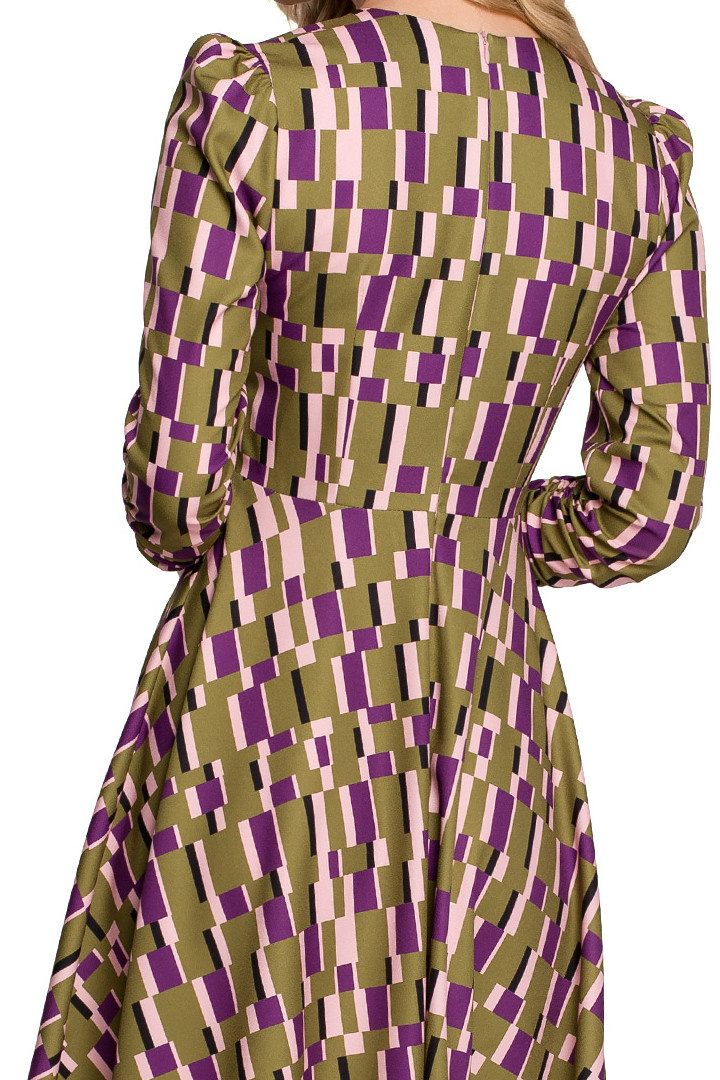 Sukienka midi rozkloszowana z nadrukiem kopertowy dekolt V m1 K145