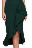 Sukienka ołówkowa midi na jedno ramię z falbanką zielona K146