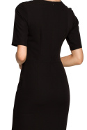 Sukienka ołówkowa midi spódnica na zakładkę krótki rękaw czarna S317