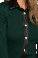 Sukienka ołówkowa midi z kołnierzykiem długi rękaw zielona S322