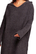 Sukienka swetrowa midi z kapturem i długim rękawem grafitowy BK089