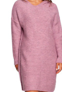 Sukienka swetrowa midi z kapturem i długim rękawem pudrowy BK089