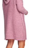 Sukienka swetrowa midi z kapturem i długim rękawem pudrowy BK089