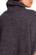 Sweter damski ponczo oversize z golfem krótki rękaw grafitowy BK084