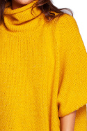 Sweter damski ponczo oversize z golfem krótki rękaw miodowy BK084