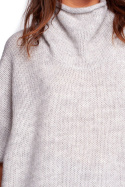 Sweter damski ponczo oversize z golfem krótki rękaw szary BK084