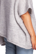 Sweter damski ponczo oversize z golfem krótki rękaw szary BK084