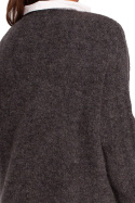 Sweter damski z głębokim dekoltem V i dłuższym tyłem grafitowy BK083