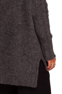 Sweter damski z głębokim dekoltem V i dłuższym tyłem grafitowy BK083