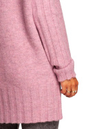 Sweter damski z głębokim dekoltem V i dłuższym tyłem pudrowy BK083