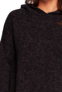 Sweter damski z kapturem długość do bioder antracytowy BK085