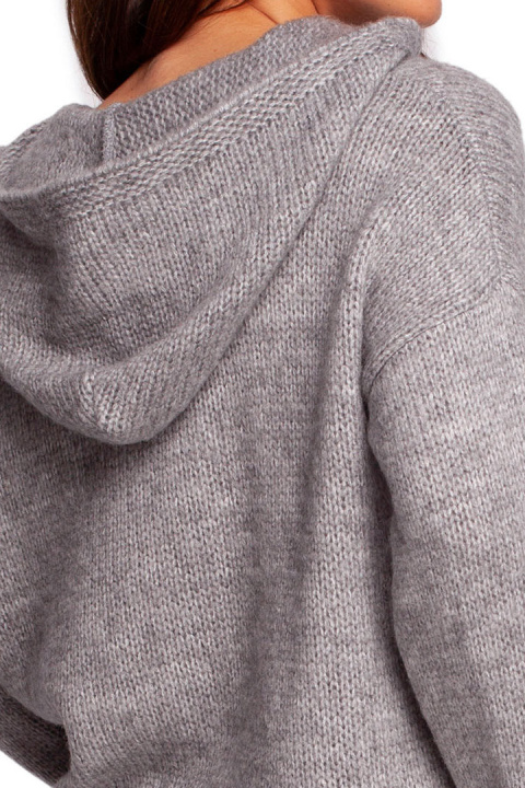 Sweter damski z kapturem długość do bioder szary BK085 Sweter damski z kapturem długość do bioder szary BK085