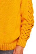 Sweter damski z szerokim dekoltem i warkoczem na rękawach miodowy BK090