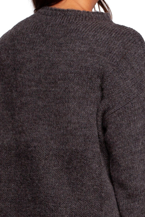 Sweter damski ze stójką przędza z włosem grafitowy BK091 Sweter damski ze stójką przędza z włosem grafitowy BK091