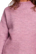 Sweter damski ze stójką przędza z włosem pudrowy BK091