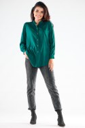 Koszula damska z wiskozy ze stójką rozpinana długi rękaw zielona A525