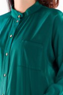 Koszula damska z wiskozy ze stójką rozpinana długi rękaw zielona A525