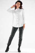 Koszula damska z wiskozy ze stójką rozpinana długi rękaw biała A525