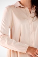 Koszula damska z wiskozy luźna elegancka przedłużany tył beżowa A527