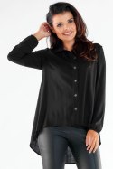 Koszula damska z wiskozy luźna elegancka przedłużany tył czarna A527
