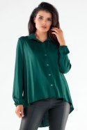 Koszula damska z wiskozy luźna elegancka przedłużany tył zielona A527