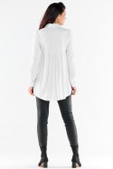 Koszula damska z wiskozy luźna elegancka przedłużany tył biała A527