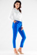 Spodnie damskie casualowe z kieszeniami elastyczna talia niebieskie A532