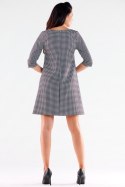 Sukienka mini trapezowa z krótkim rękawem 3/4 pepitka A521